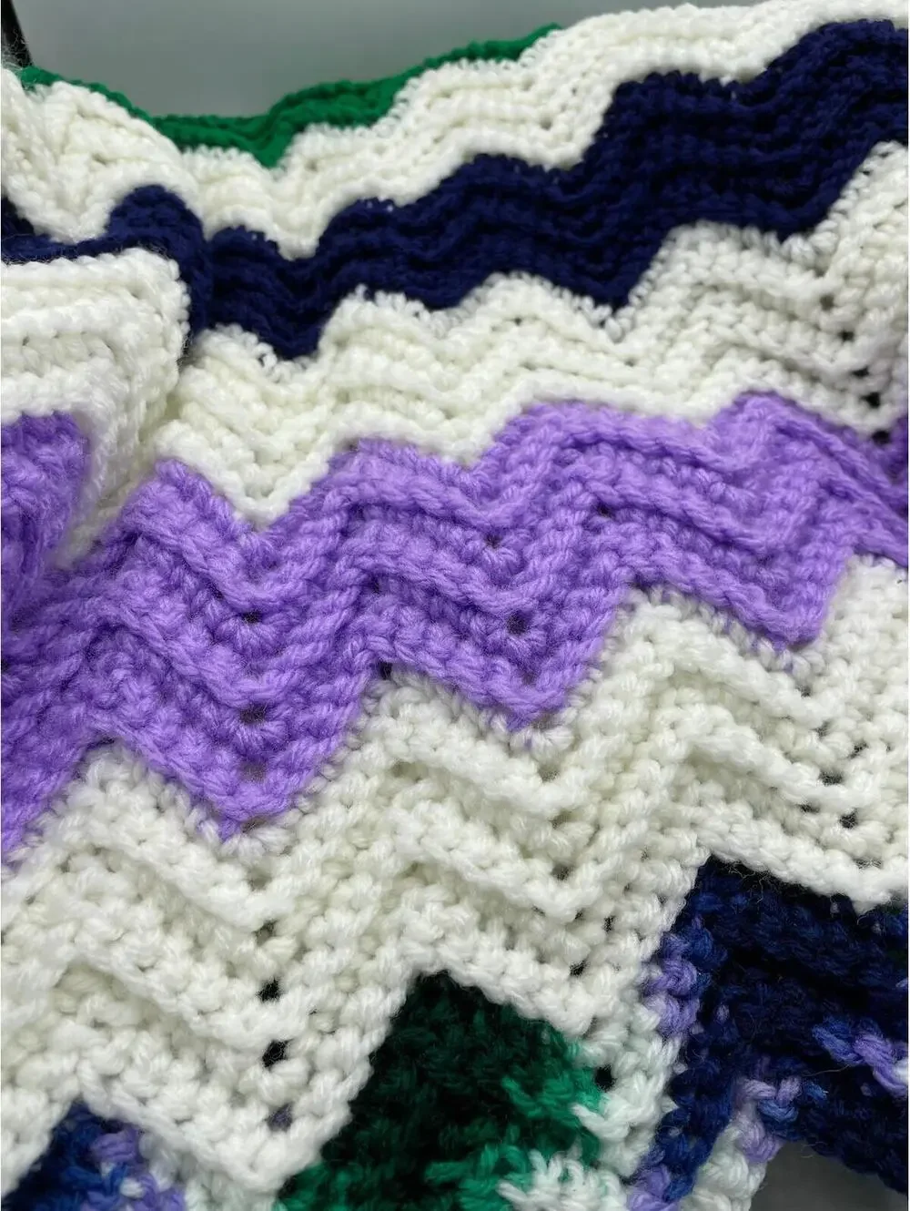 Vintage Handmade Crochet Chevron Afghan: Wool Lap Blanket, Cottagecore Decor